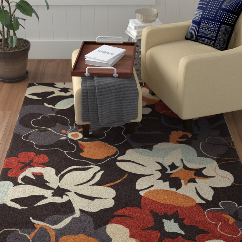 Doyle Hand Hooked Performance Floral Rug, Rectangle 3'6" x 5'6"