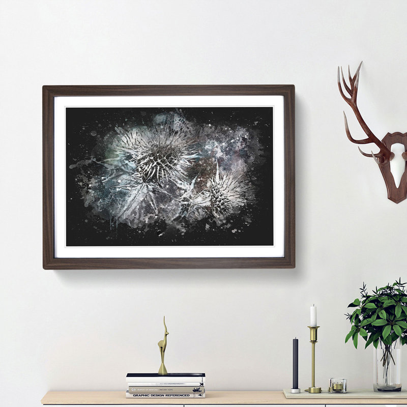 Thistle Flower - Picture Frame Graphic Art Print on MDF, 45cm H x 63cm W x 2cm D, Walnut Framed