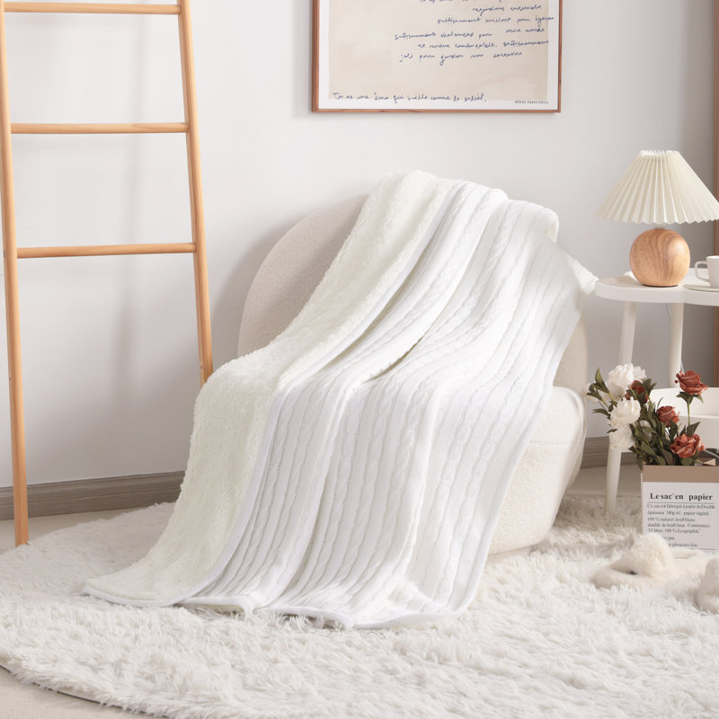 Jeté en coton , Blanc, L 60 po x L 80 po