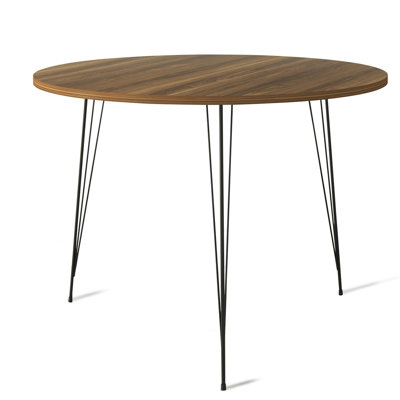 Modern Industrial Square Table, Walnut Color, 35.4 x 29.5 x 35.4 inches | 100% Melamine Coated Particle Board, Thickness: 0.7 inches | Sturdy Metal Legs | Ideal for Dining Room, Kitchen, or Office Use