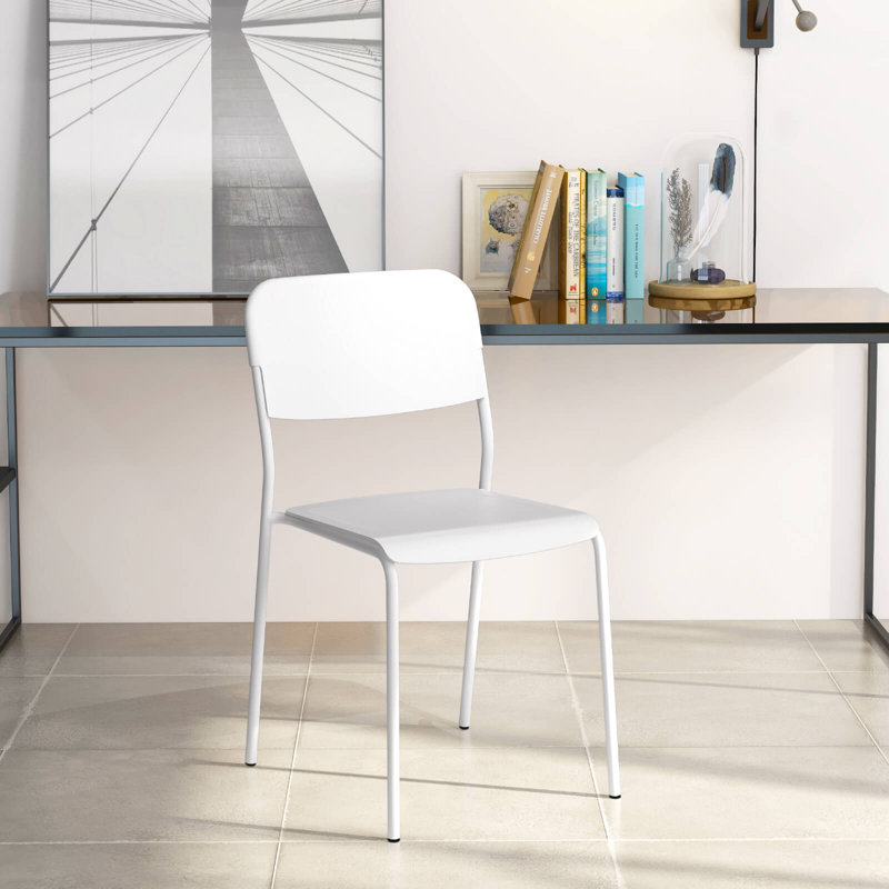 Wrought Studio™ Modern Dining Chairs Set Of 4 With Tilted Backrest & Sturdy Metal Legs Plastic, White