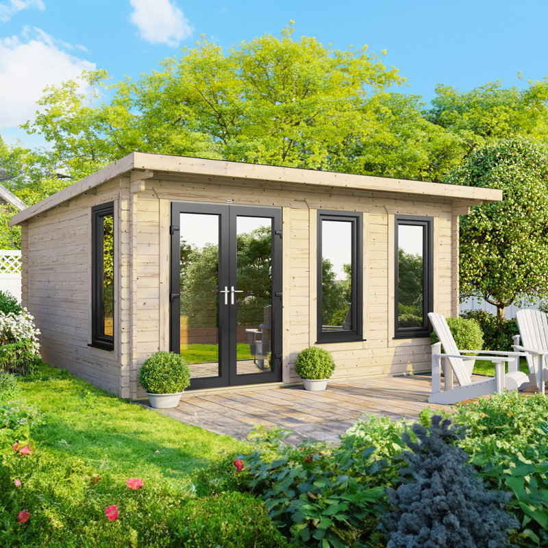 Powersheds 16 x 12ft Pent Log Cabin, Doors to the Left - 44mm