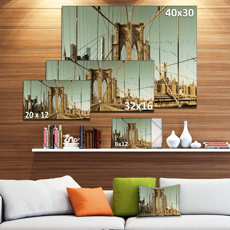 «Manhattan Bridge in New York Brown Cityscape», reproduction de photo sur toile tendue, H 16 po x l 32 po x P 1 po