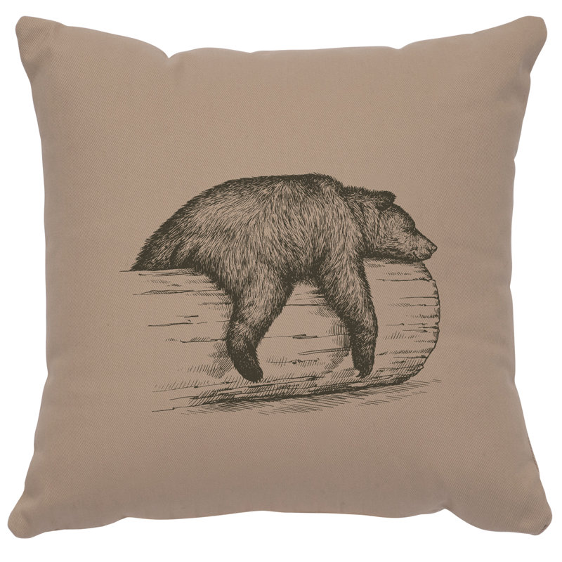 Coussin Wooded River Image - Bear on a Log - Coton albâtre, Albâtre