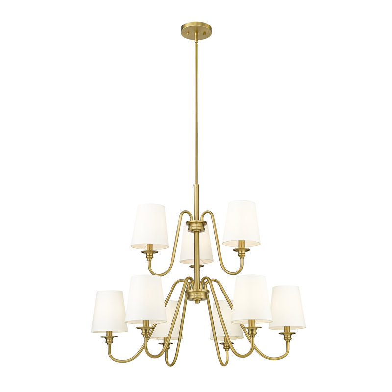 Lustre 9 lumières à abat-jour / araignée en acier à intensité variable Sujal, Or, H 27,5 po x l 32 po x P 32 po