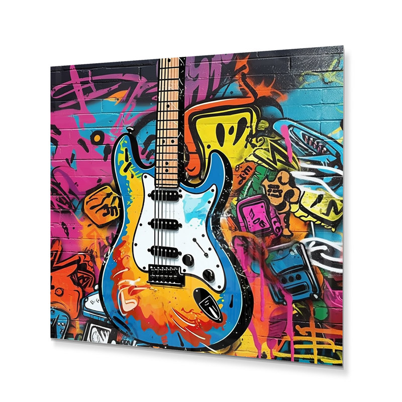 Graffity Guitars Street Art - Décoration murale en métal Graffiti, H 29 po x l 29 po x P 1 po