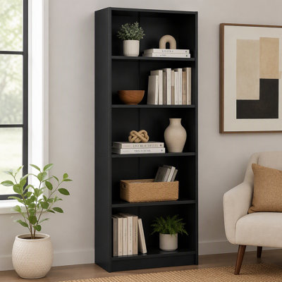 5-Tier Bookshelves Storage Cabinet In White, Perfect For Organized Display And Vertical Space Utilization
