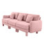 Canapé 3 places en tissu rose avec des pieds cylindriques et distinctifs, confortable pour les séances de lecture