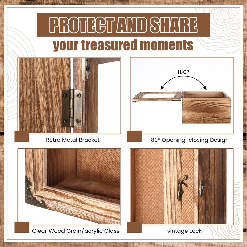 8X10 Inch Shadow Box Frame Depth 4.7In Shadow Boxes Display Cases With Cork Board Backing Rustic Burnt Wood Box For Flowers Bouquet Wedding Picture Photo And Keepsake(Rustic Brown)