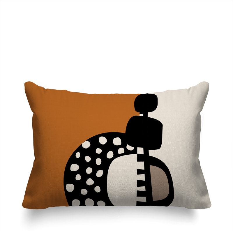 Oreiller rectangulaire réversible intérieur / extérieur Khari, Orange brûlé / noir / blanc cassé, H 18 po x l 25 po