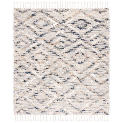 Honesdale Hand Loomed Wool/Jute/Cotton Geometric Rug in Blue/Ivory