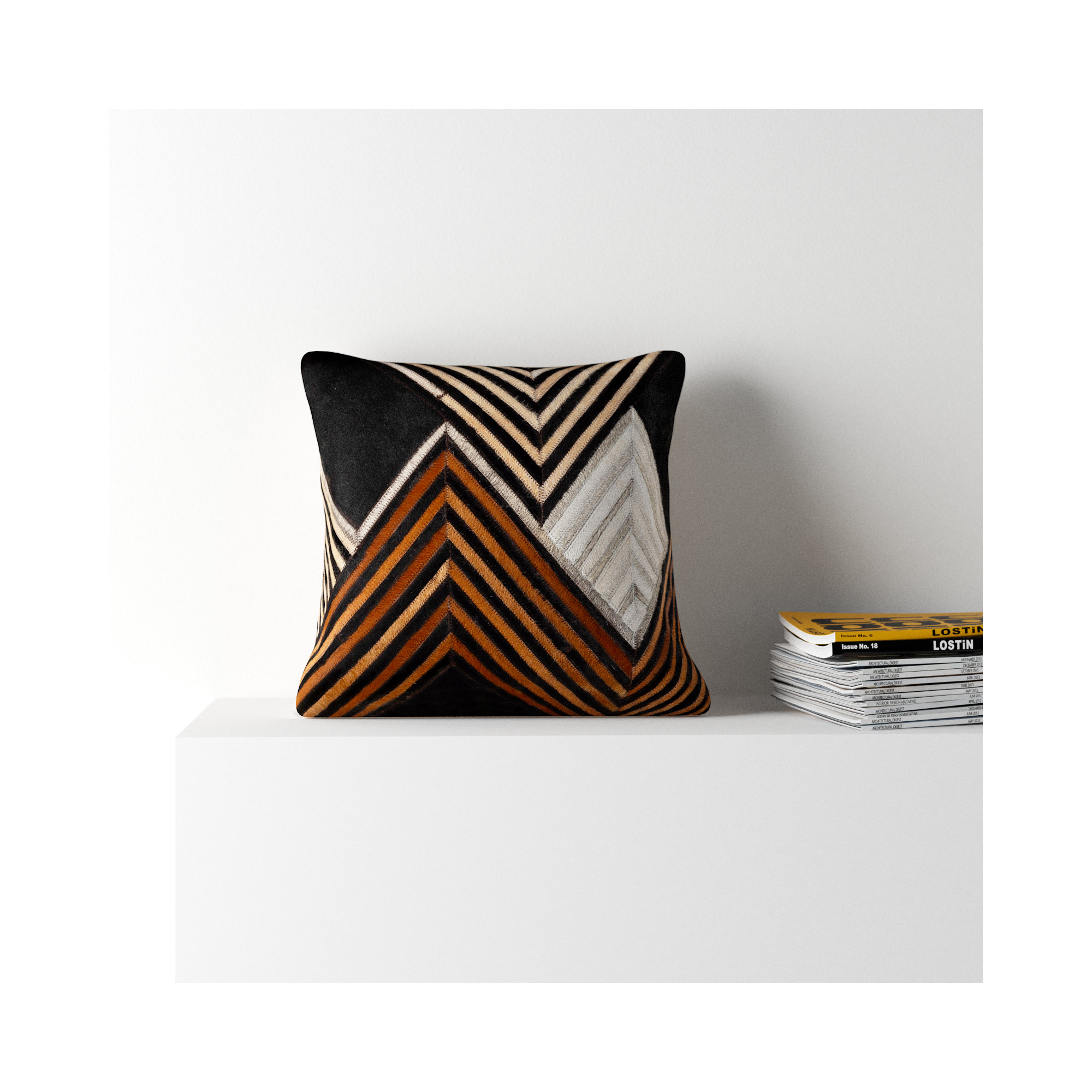 Coleridge Throw Pillow, Down, Black/Brown Chevron