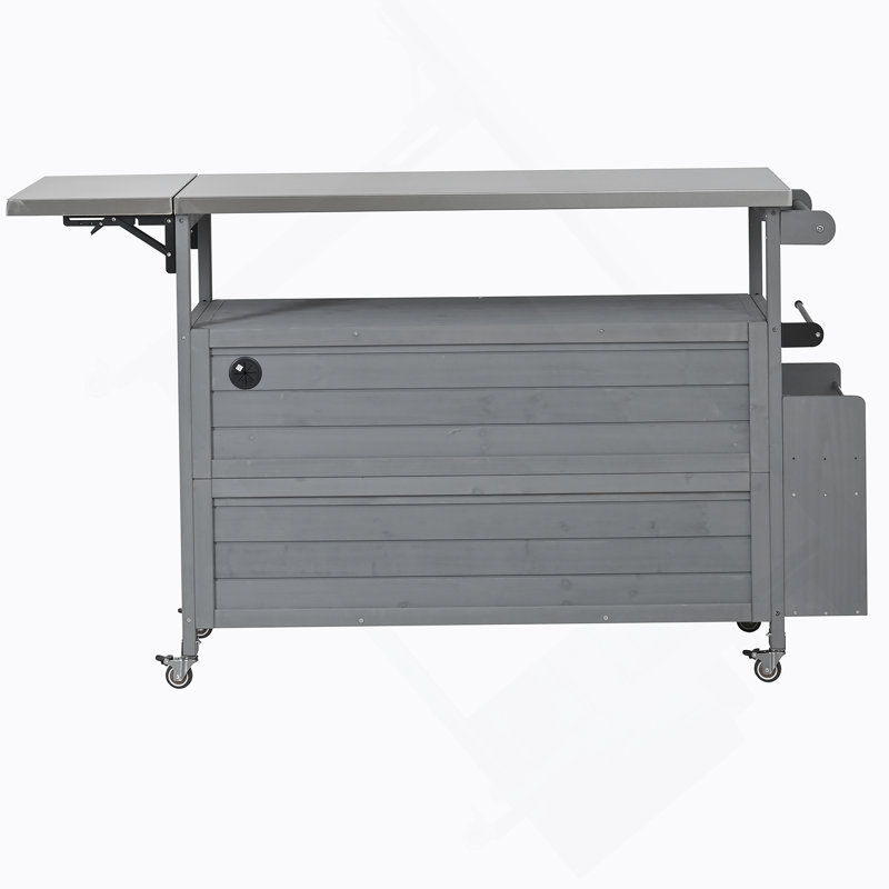 Foldable Outdoor Kitchen Island With Lockable Wheels, Storage, And Towel Rack For Patio Cooking, Grey, Gray