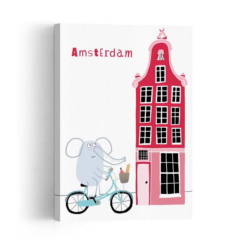 «Whimsical Amsterdam Elephant Ride Playful Whimsical Abstract Elephant City Architecture», reproduction d'art murale