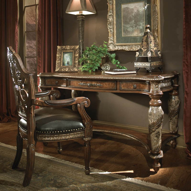 Valencia Classic Chestnut Birch Writing Desk with Marble Accents