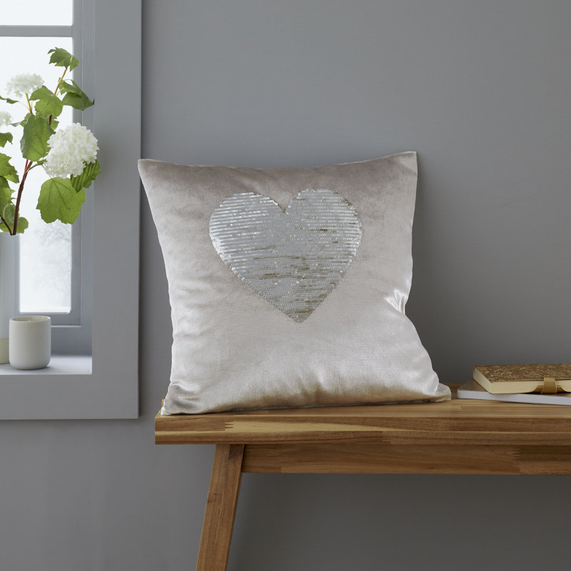 Sequin Heart 43x43cm Cushion with inner