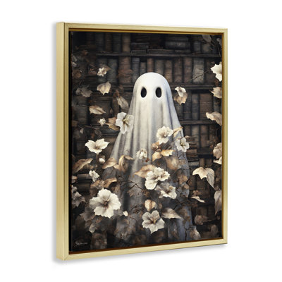 Art mural sur toile flottante Bookish Ghost & Flowers, design par Jo Moulton