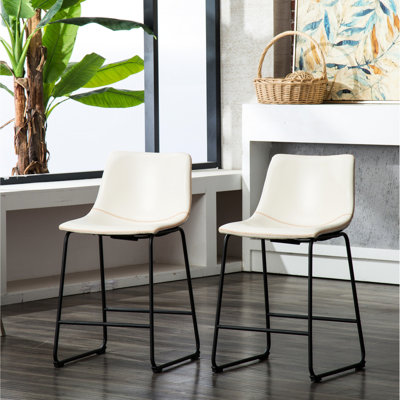 Tabourets de comptoir en cuir PU blanc, de 2 - sièges moulés robustes et fiables, coutures en zigzag à la mode, 2 pattes élégantes avec sièges en cuir pour un confort supérieur, coutures