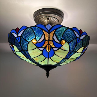 Tiffany Ceiling Lights Green Stained Glass LED Bulbs Included
