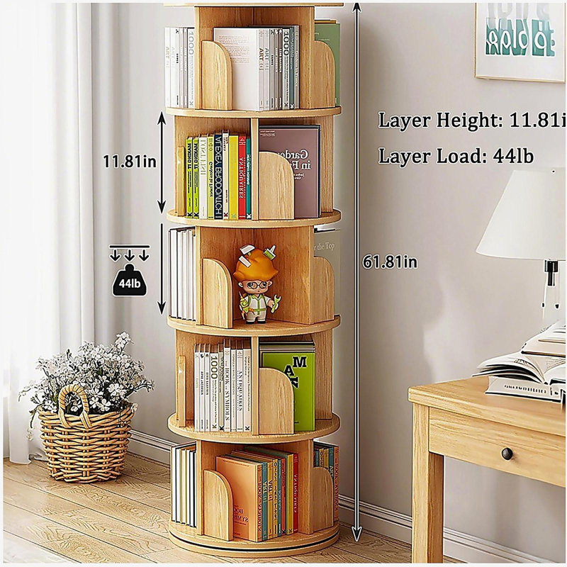 Bibliothèque rotative à 5 niveaux, 360 °, Bois