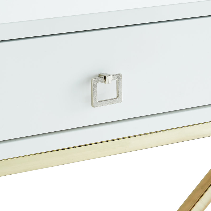 Table de bout avec rangement Marianna, Acier doré, Blanc