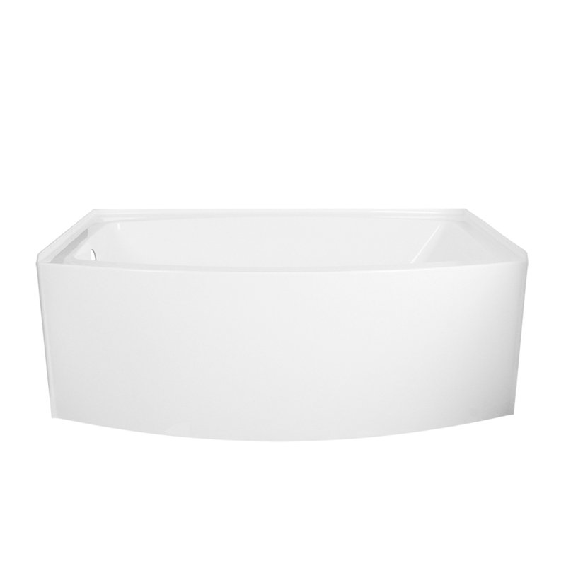 Kingston Brass Aqua Eden 66-Inch Acrylic Curved Rectangular Apron 3-Wall Alcove Tub, Drain, Left