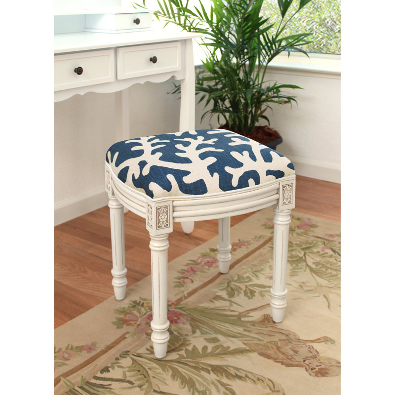 Tabouret de coiffeuse en bois massif Colleton, Bleu marine
