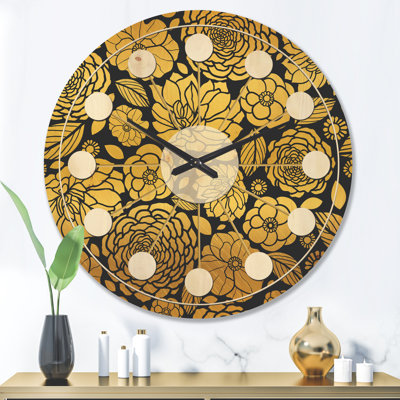 Golden Floral II - Mid-Century Modern Wood Wall Clock