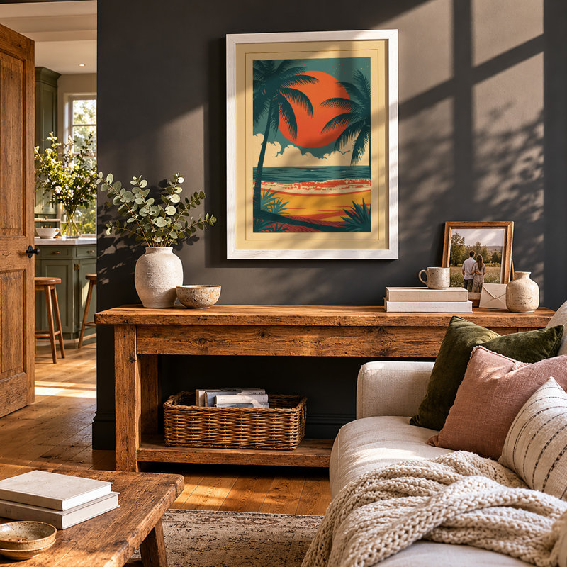 Sunset Diptych Tropical - Print, A2 - 59.4 x 42.0 cm, White