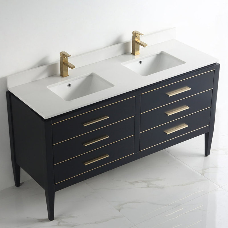Base de meuble-lavabo double 60 po seulement, Noir et or