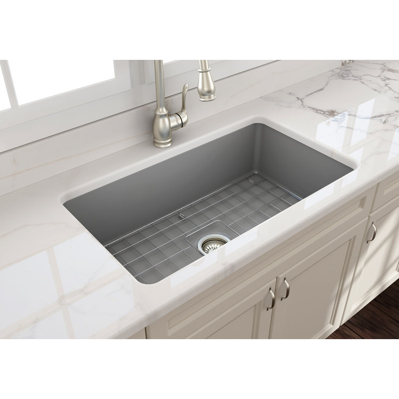 32 in. L Farmhouse Kitchen Sink, Matte Gray
