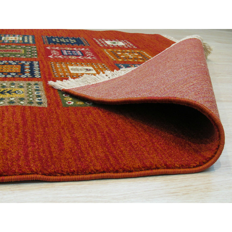 Wool Geometric Area Rug in Red