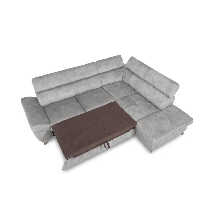 MONTANA Fabric Corner Sofa with Sleeping Function and Storage and Adjustable Headrests, Right Hand Facing, Grey