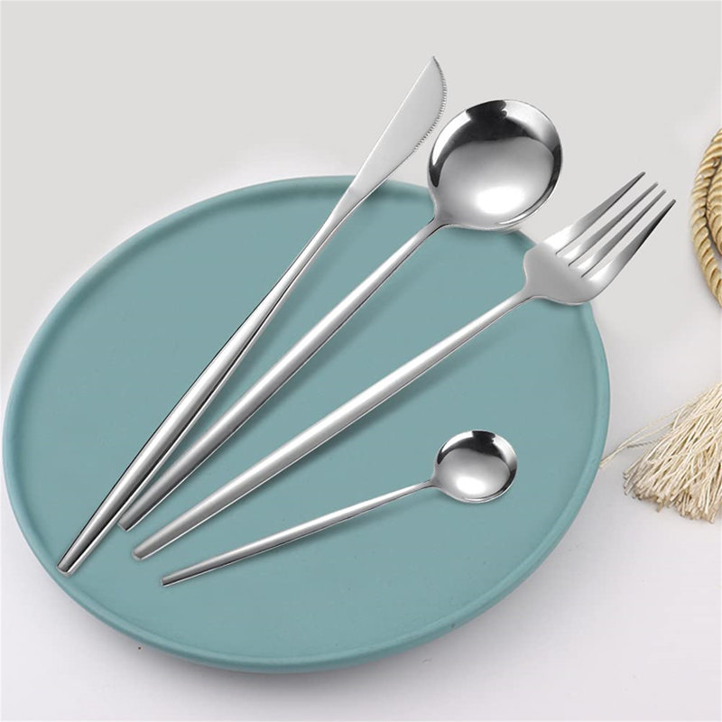 Cutlery Set, 24-Piece Home Safety Stainless Steel Flatware Set, High-Grade Mirror Polishing Silverware Set Service For 6, Includes Knives, Forks, Spoons, For Home And Kitchen With Premium Box