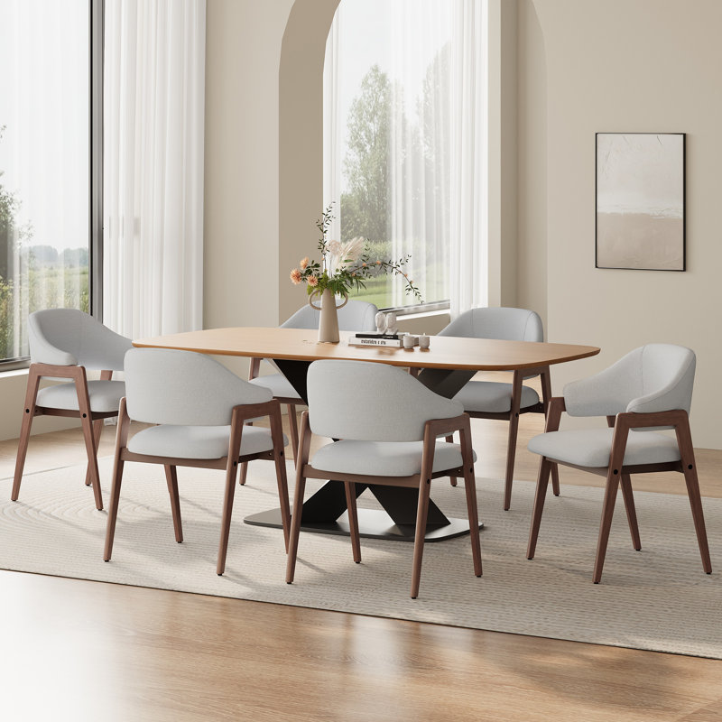 Modern Minimalist Linen Armchair, Solid Wood Legs – Perfect Dining/Office/Accent Chair, Gray