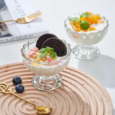 6PCs Set 5oz Small Cute Footed Tulip Glass Dessert Bowls/Cups - Perfect for Dessert