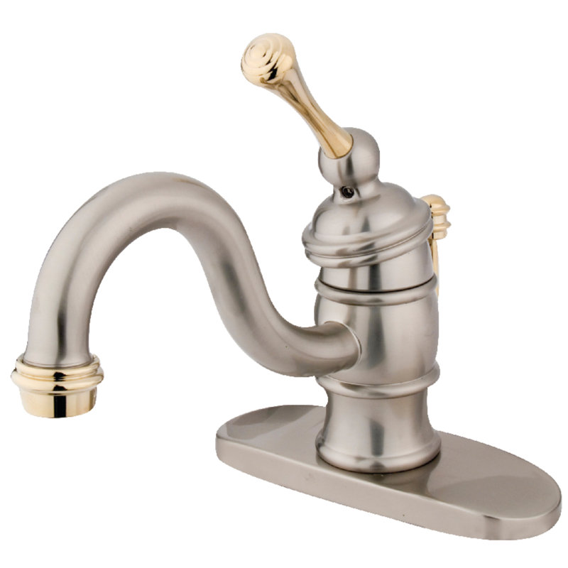 Robinet de salle de bain 1 poignée à fixation sur le comptoir en laiton victorien Kingston, Nickel brossé / laiton poli