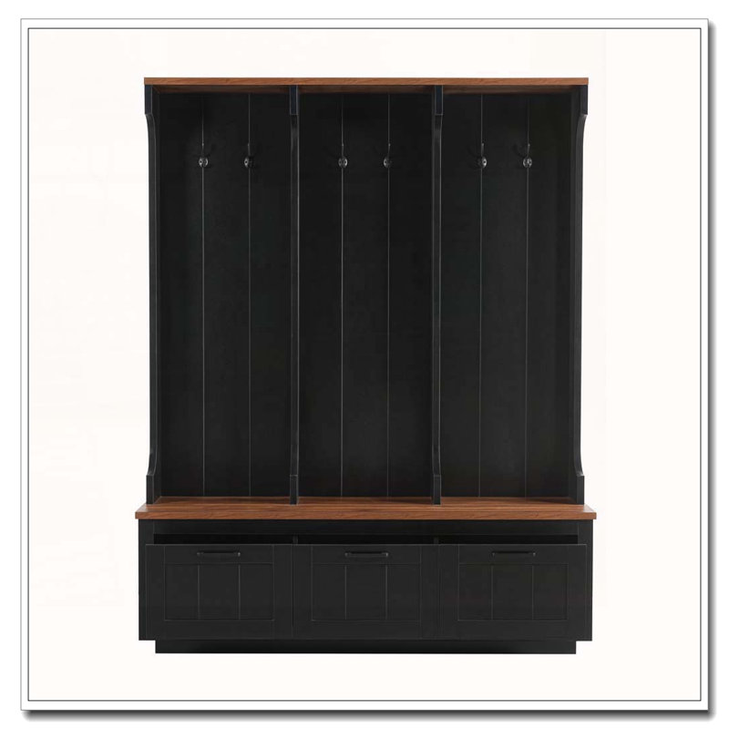 Portemanteau avec banc, porte-manteaux et 3 grands tiroirs, Noir
