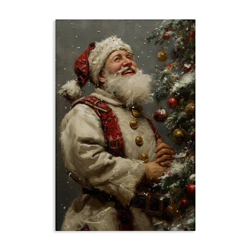 «Happy Santa & Tree», art mural sur toile par Imagine It Images, H 30 po x l 20 po