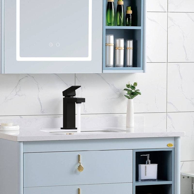 Robinet de salle de bain monotrou noir mat avec bonde escamotable, matériau en laiton massif, économiseur d'eau de 20%, levier pour le contrôle, drain de fuite et tuyaux d'alimentation en eau, rouille, économiseur, ajustement du débit,