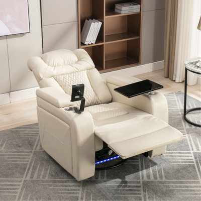 270 Degree Swivel Power Recliner Individual Seat Home Theatre Recliner With Tray Table,  Phone Holder, Cup Holder,  USB Port, Hidden Arm Storage For Living Room