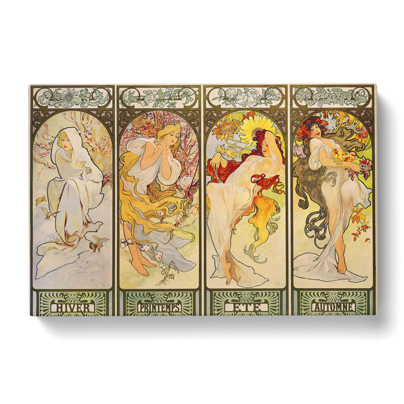 The Four Seasons by Alphonse Mucha - Wrapped Canvas Painting, 50cm H x 76cm W x 3cm D