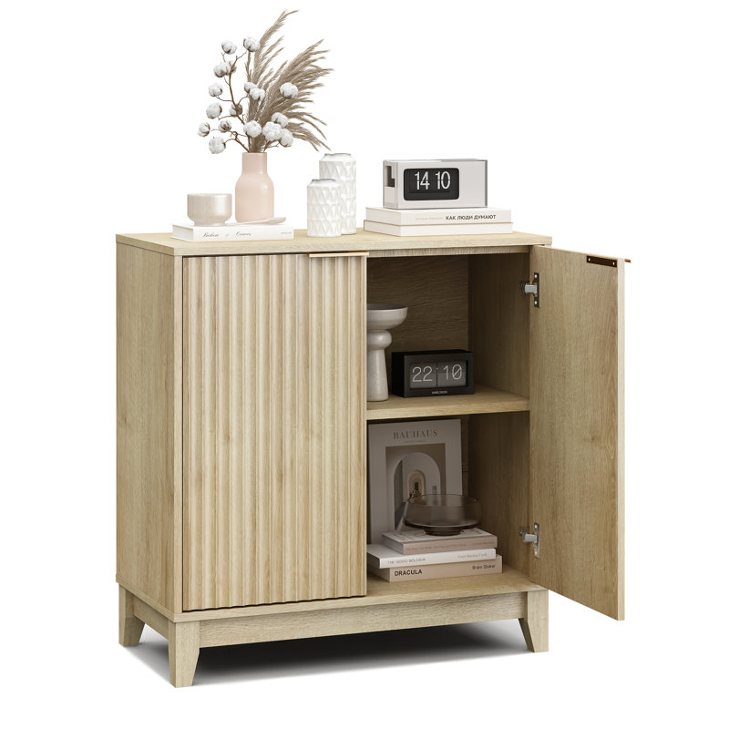Armoire d'appoint Dutcher l 31 po, conception cannelée avec rangement , Bois naturel
