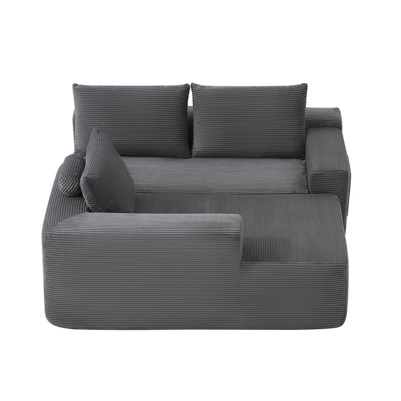 Canapé modulaire en forme de L avec méridienne Boneless Corduroy, Face à la gauche, Velours côtelé gris foncé