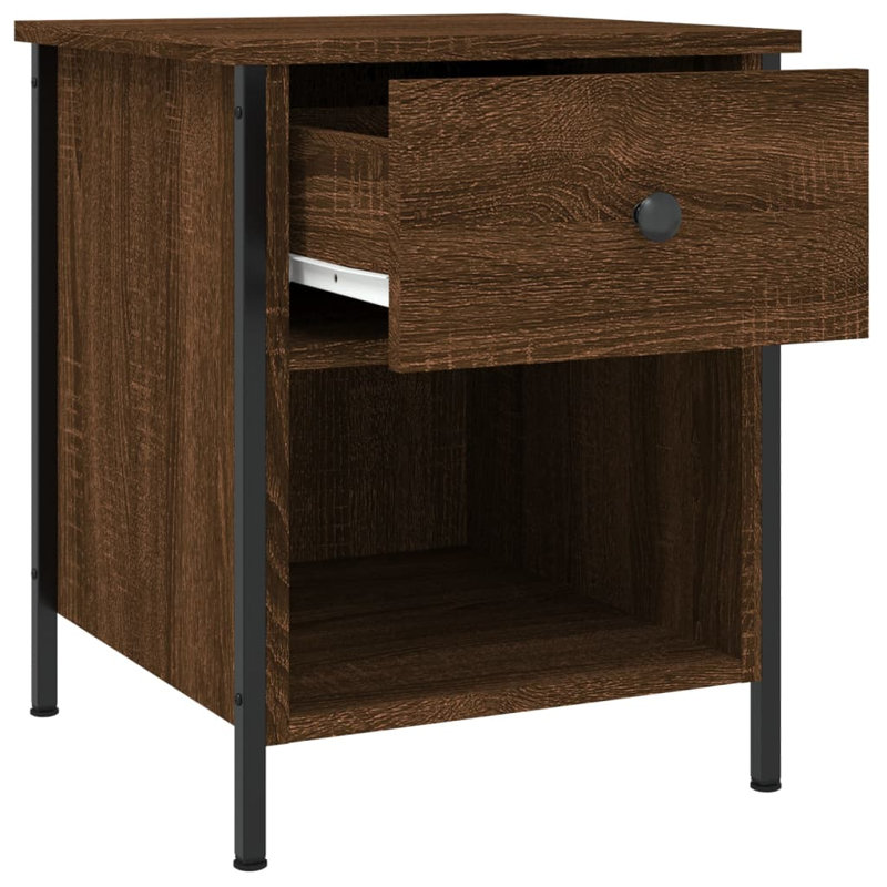 Litvak 40cm W Iron Bedside Table, Brown Oak, Set of 2