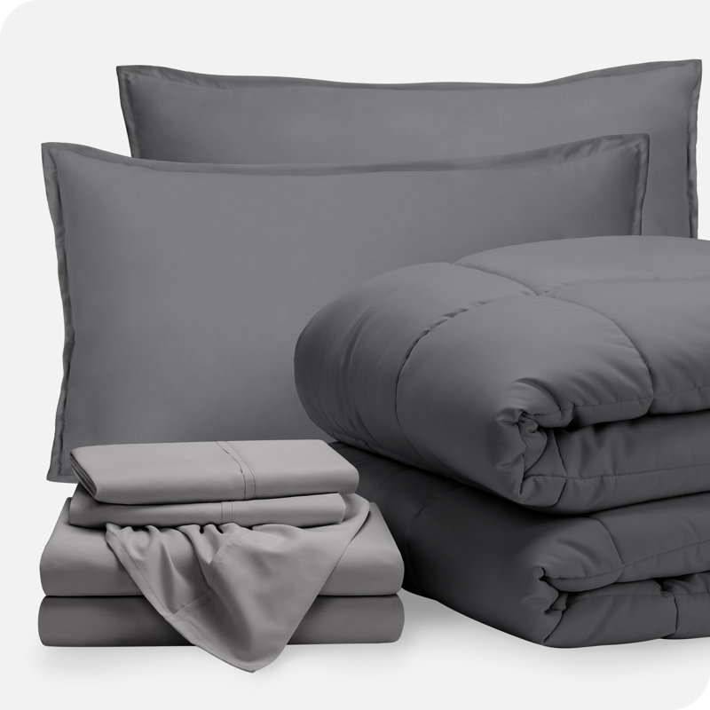 Microfiber Bed-In-A-Bag, Gray/Light Gray, Full XL Comforter + 6 Additional Pieces
