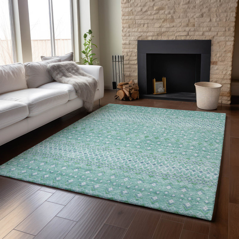 Premium Machine Washable Prisco Aqua Rug, Rectangle 10' x 14'
