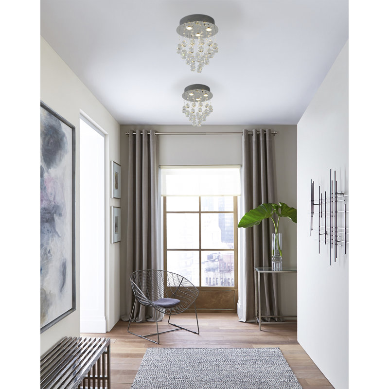 Plafonnier encastré en cristal 3 lumières Transitional, Chrome