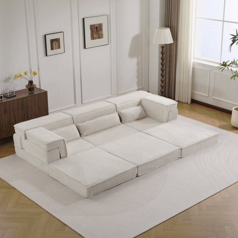 Compression Mahjong Sofa,Convertible Floor Sofa Bed,Diy Boneless Modular Sectional Sofa,No Assembly Required,Circle Fleece Fabric,Oversized 3 Seater With 3 Pillows