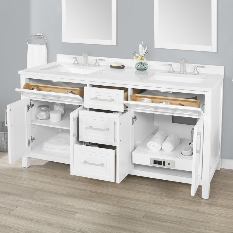 Ensemble de meuble-lavabo double 60 po Angle, Blanc